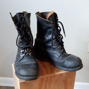 Black Leather Lace-Up Boots